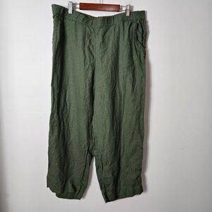 Charter Club Luxury Size L 100% Linen Pull-On Green Cropped Pants